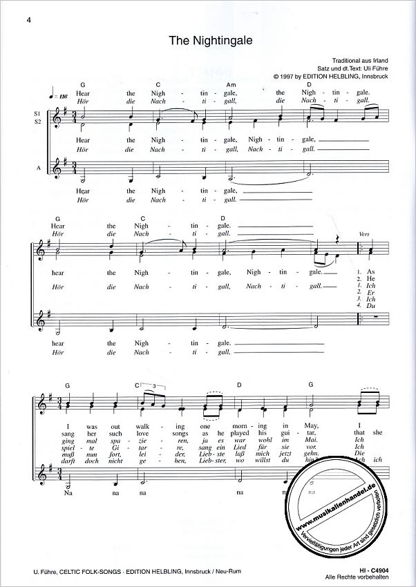 Notenbild für HELBL -C4904 - SING + SWING IM CHOR 5 - CELTIC FOLK SONGS
