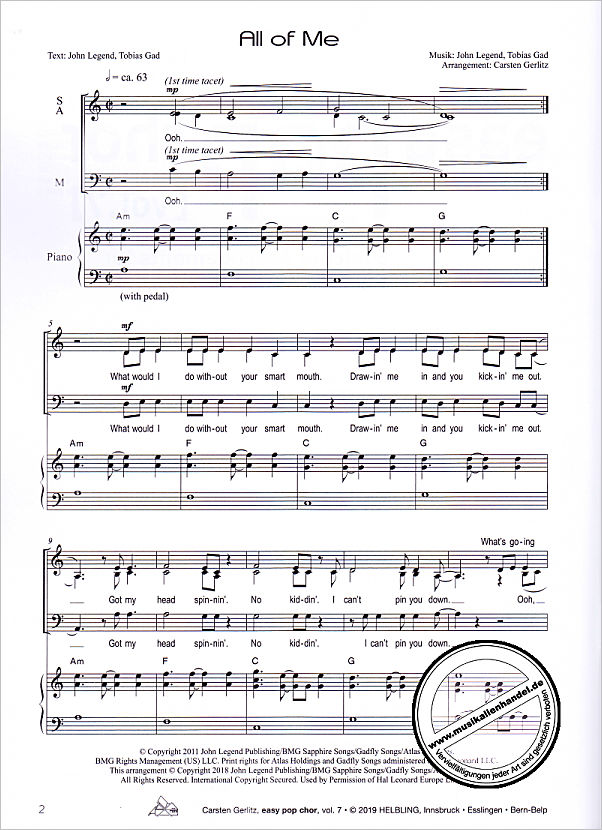 Notenbild für HELBL -C8788 - Easy pop chor 7 | Love songs