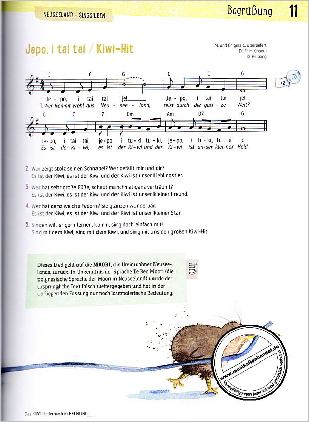 Notenbild für HELBL -S8846 - Das Kiwi Liederbuch | 80 Kinder und Wiegenlieder aus aller Welt