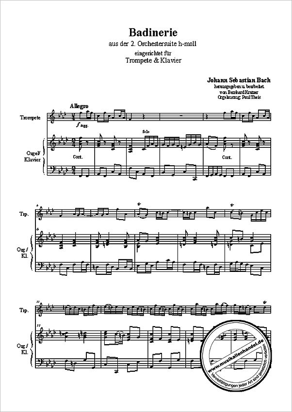 Notenbild für HER 0601-O - BADINERIE (ORCHESTERSUITE 2 H-MOLL BWV 1067) FASSUNG F-MOLL