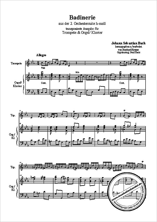Notenbild für HER 0605-O - BADINERIE (ORCHESTERSUITE 2 H-MOLL BWV 1067) FASSUNG C-MOLL