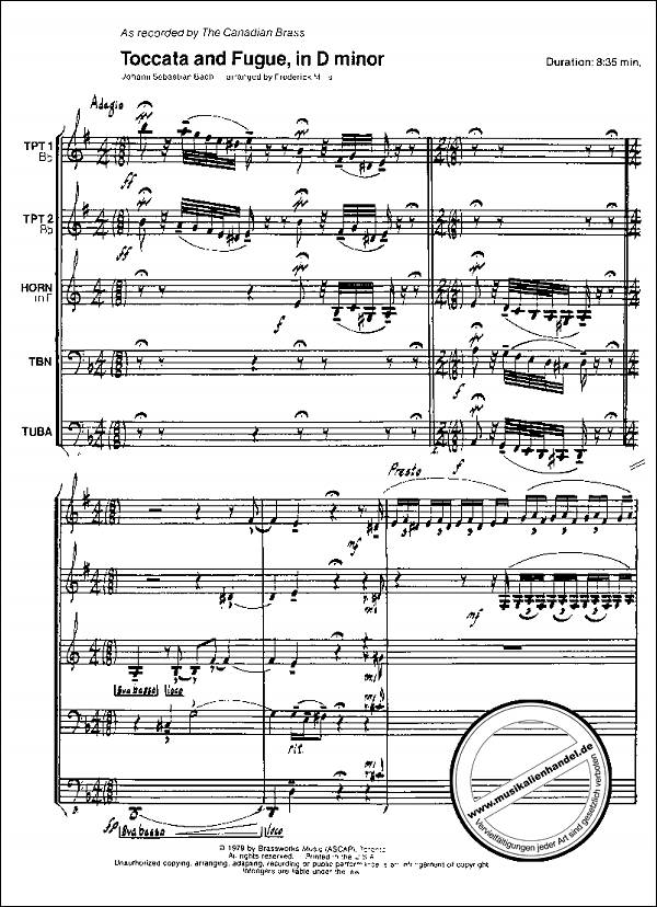 Notenbild für HL 50396210 - TOCCATA + FUGE D-MOLL BWV 565