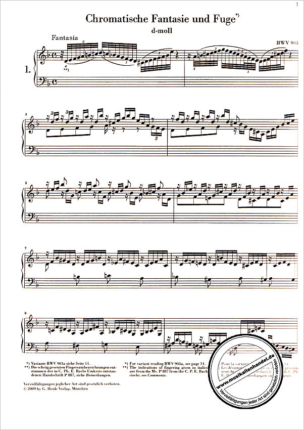 Notenbild für HN 1163 - CHROMATISCHE FANTASIE + FUGE D-MOLL BWV 903/903A