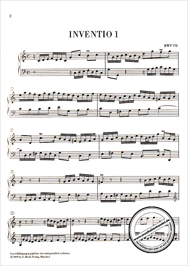 Notenbild für HN 1169 - ZWEISTIMMIGE INVENTIONEN BWV 772-786