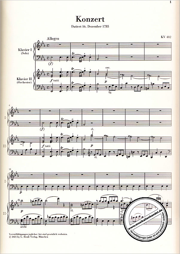 Notenbild für HN 1240 - Konzert 22 Es-Dur KV 482