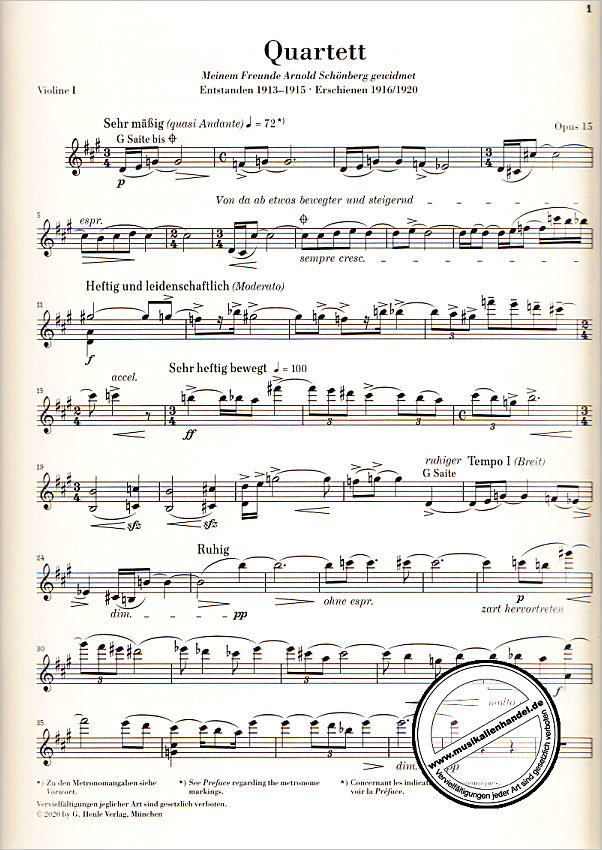 Notenbild für HN 1272 - Quartett 2 op 15