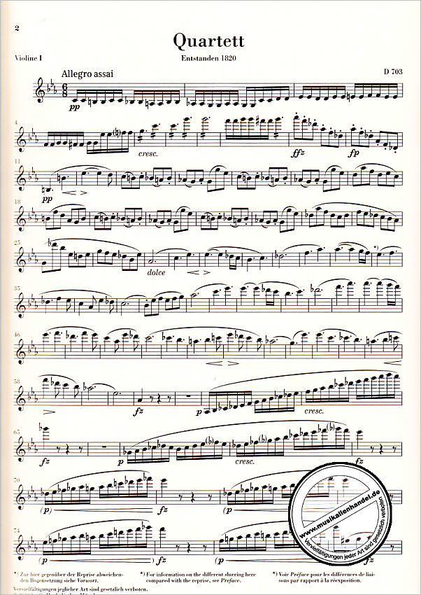 Notenbild für HN 1317 - Quartettsatz c-moll
