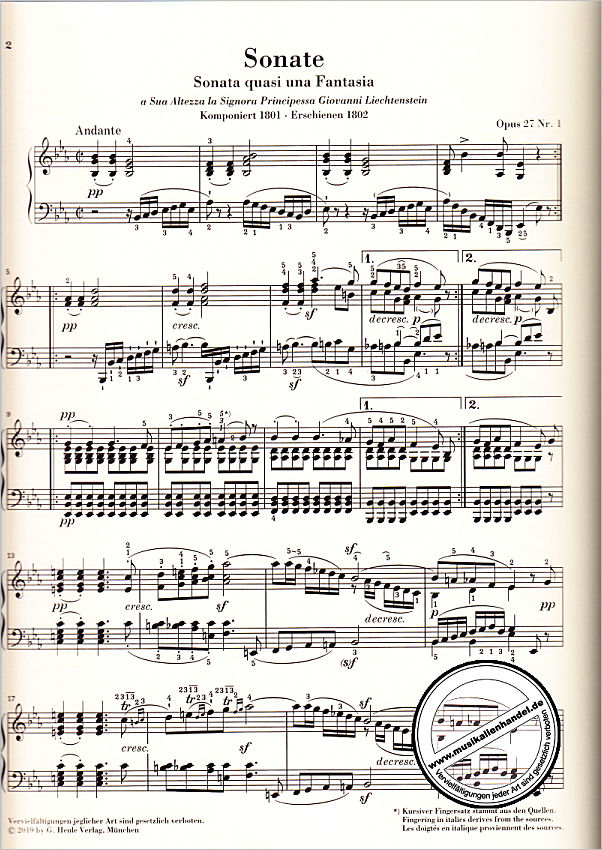 Notenbild für HN 1330 - Sonate 13 Es-Dur op 27/1 (Fantasie)