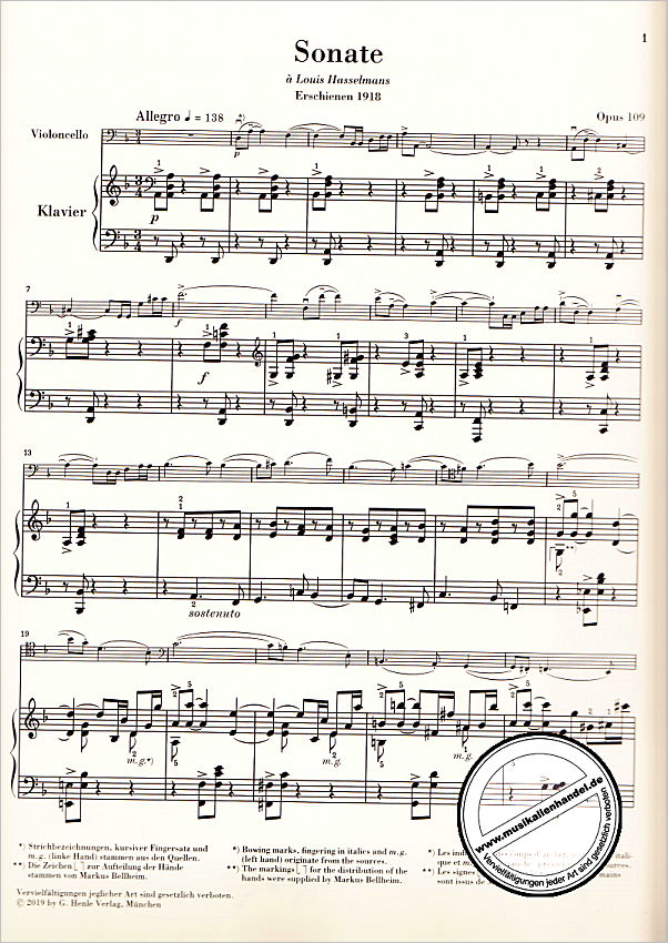 Notenbild für HN 1357 - Sonate 1 d-moll op 109
