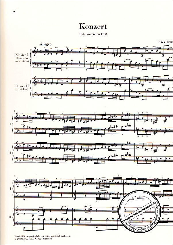 Notenbild für HN 1380 - Konzert 1 d-moll BWV 1052