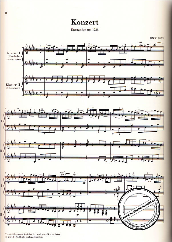 Notenbild für HN 1381 - Konzert 2 E-Dur BWV 1053