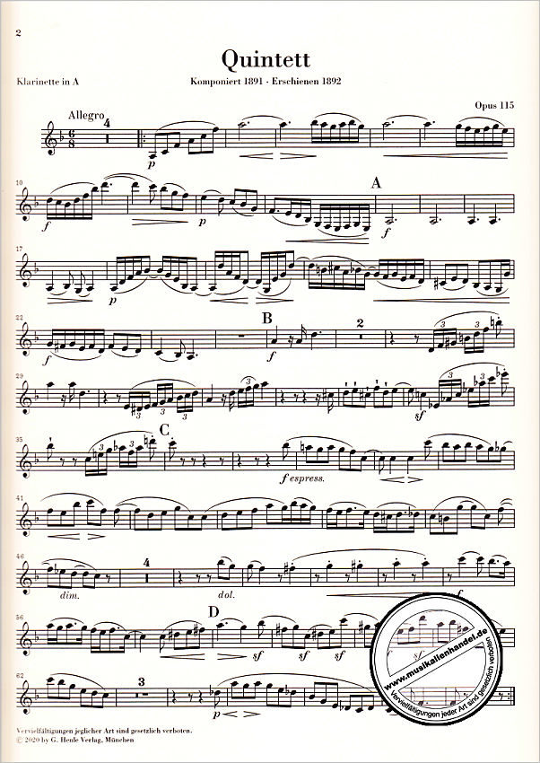 Notenbild für HN 1393 - Quintett h-moll op 115