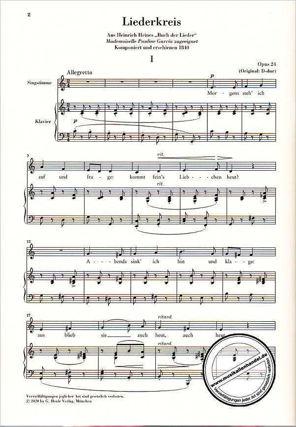 Notenbild für HN 1464 - Liederkreis op 24