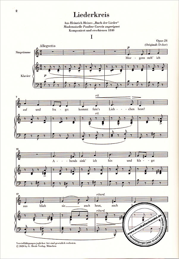 Notenbild für HN 1465 - Liederkreis op 24