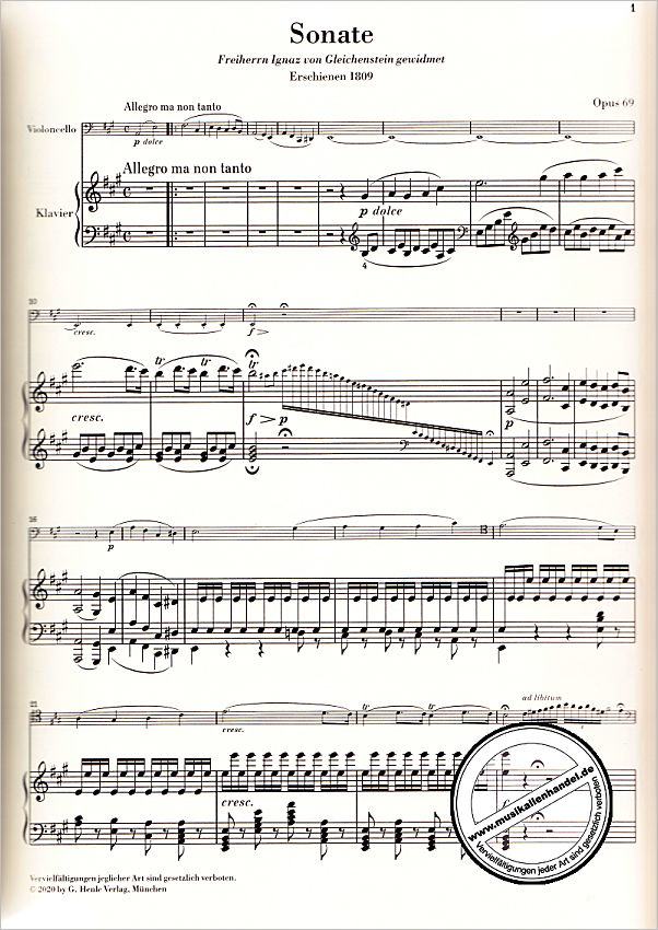 Notenbild für HN 1473 - Sonate A-Dur op 69