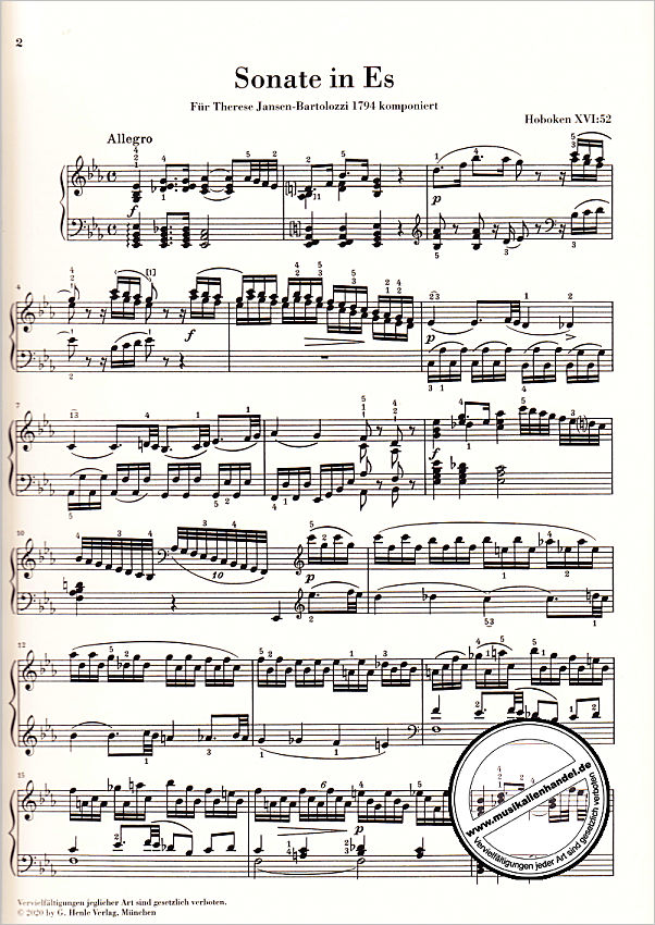 Notenbild für HN 1489 - Sonate Es-Dur Hob 16/52
