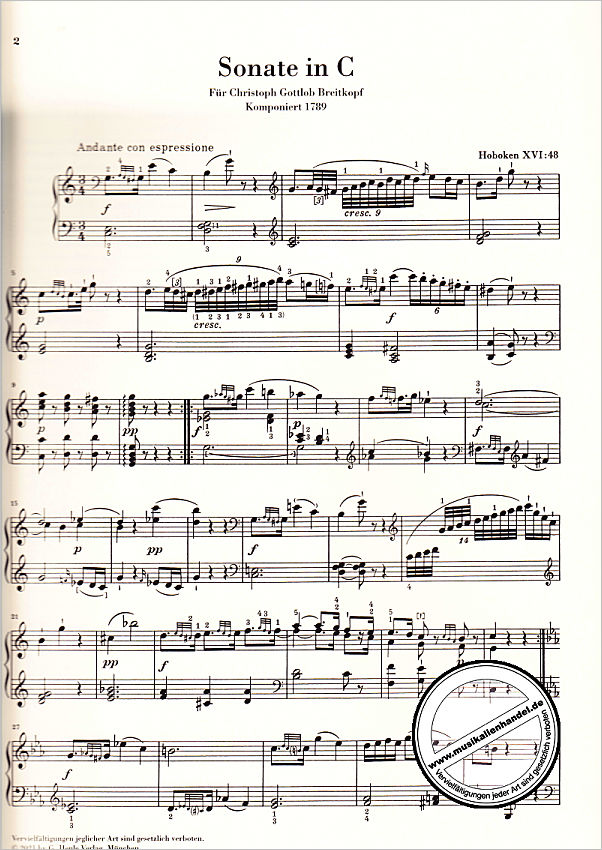 Notenbild für HN 1535 - Sonate C-Dur Hob 16:48