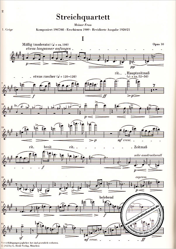 Notenbild für HN 1542 - Quartett 2 op 10