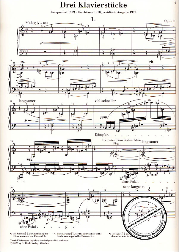 Notenbild für HN 1546 - 3 Klavierstücke op 11