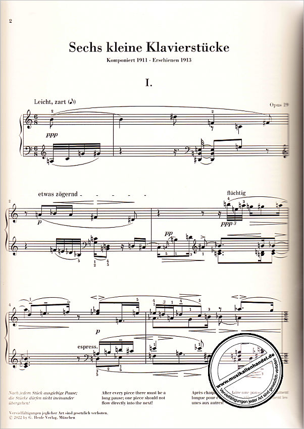 Notenbild für HN 1547 - 6 kleine Klavierstücke op 19