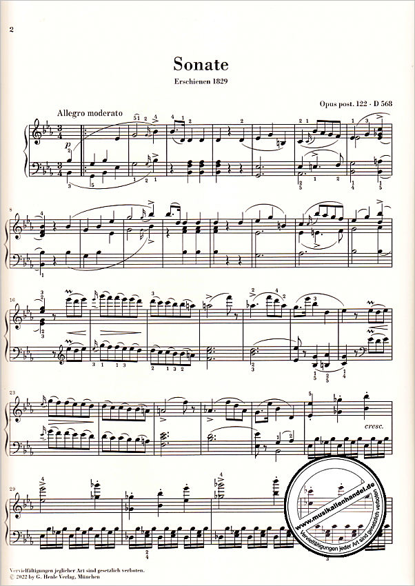 Notenbild für HN 1557 - Sonate Es-Dur op posth 122 D568