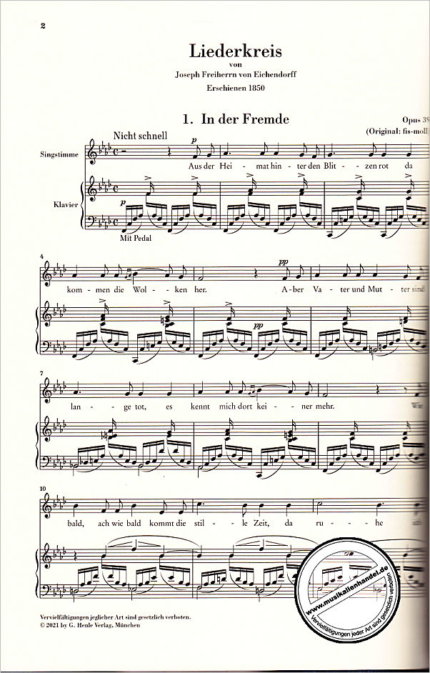 Notenbild für HN 1563 - Liederkreis op 39 (Fassung 1842 + 1850)