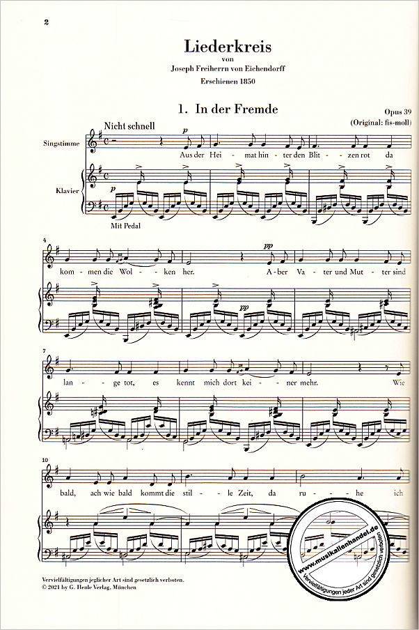 Notenbild für HN 1564 - Liederkreis op 39 (Fassung 1842 + 1850)
