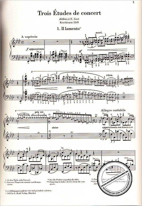 Notenbild für HN 1573 - 3 Etudes de concert