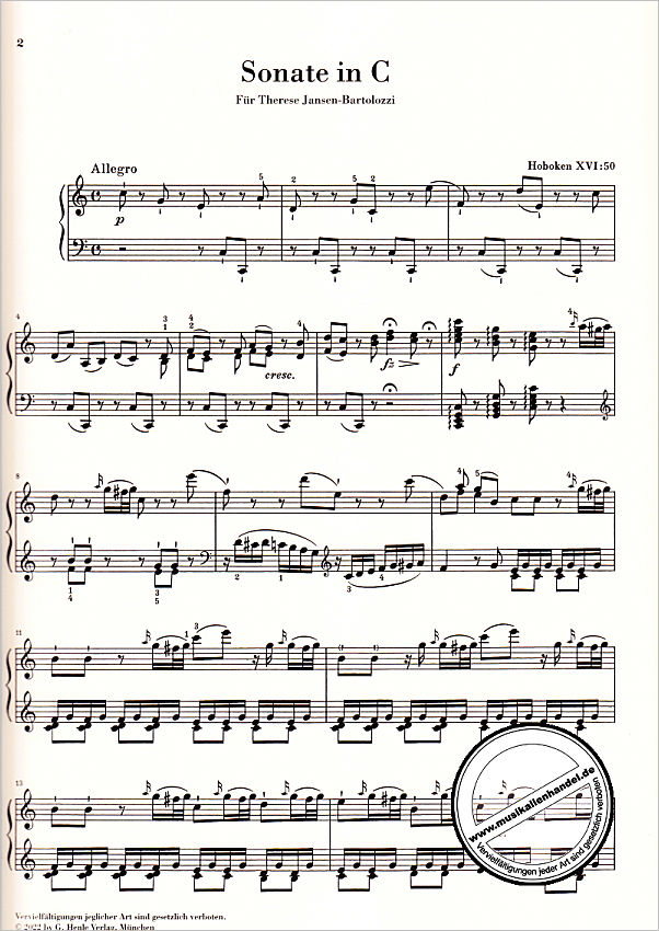 Notenbild für HN 1577 - Sonate C-Dur Hob 16:50