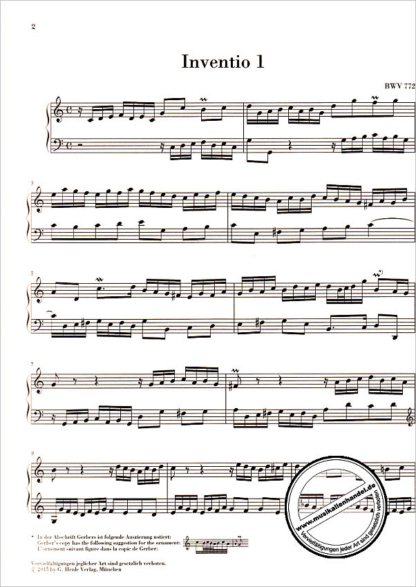 Notenbild für HN 1591 - ZWEISTIMMIGE INVENTIONEN BWV 772-786