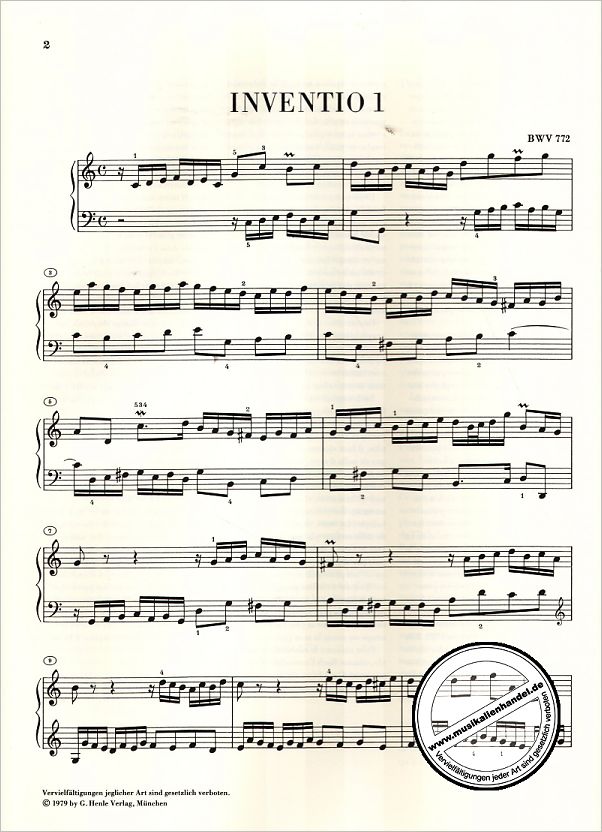 Notenbild für HN 169 - ZWEISTIMMIGE INVENTIONEN BWV 772-786