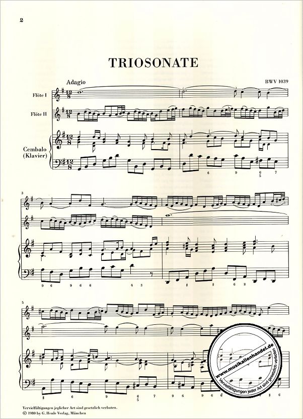 Notenbild für HN 329 - TRIOSONATE G-DUR BWV 1039