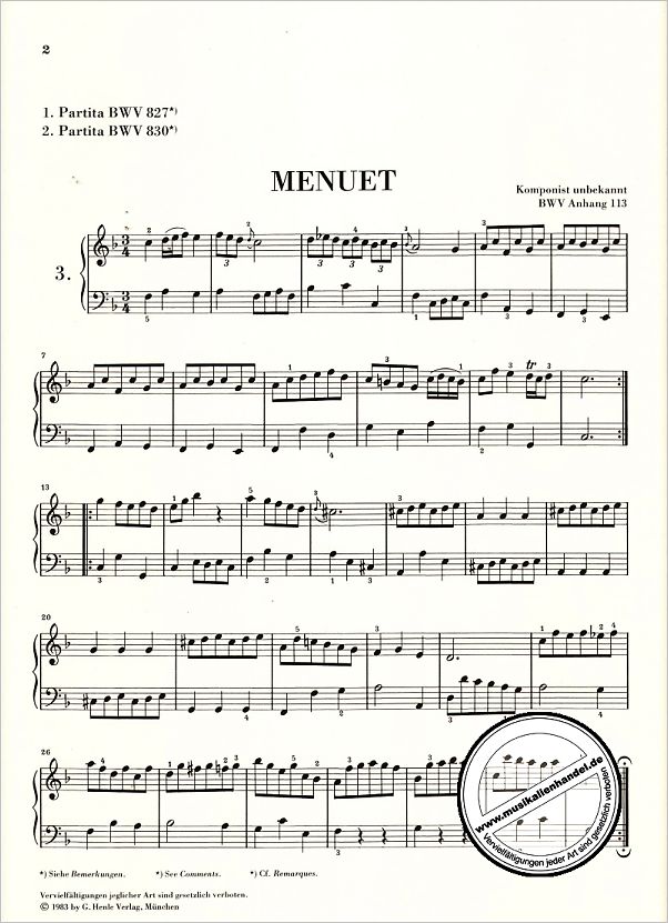 Notenbild für HN 349 - NOTENBUECHLEIN FUER ANNA MAGDALENA BACH 1725