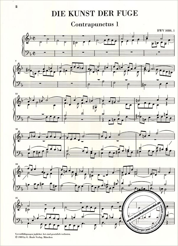 Notenbild für HN 423 - KUNST DER FUGE BWV 1080