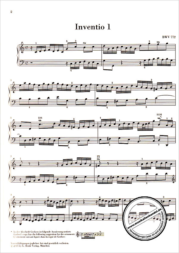 Notenbild für HN 589 - INVENTIONEN + SINFONIEN BWV 772-801