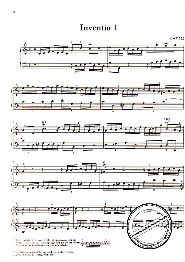 Notenbild für HN 591 - ZWEISTIMMIGE INVENTIONEN BWV 772-786
