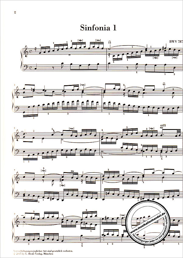 Notenbild für HN 592 - DREISTIMMIGE INVENTIONEN (SINFONIEN) BWV 787-801