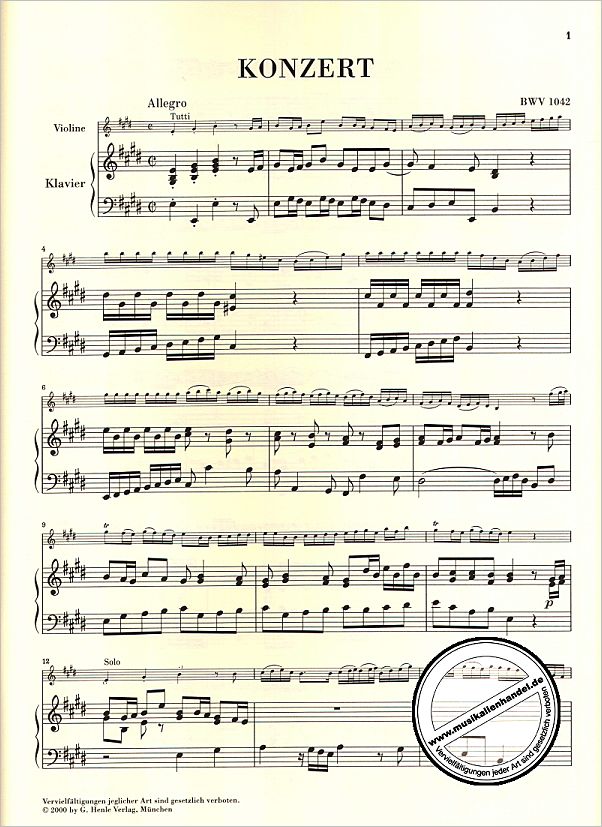 Notenbild für HN 670 - KONZERT 2 E-DUR BWV 1042 - VL S