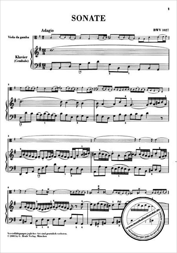 Notenbild für HN 676 - 3 SONATEN BWV 1027-1029 - VDG C