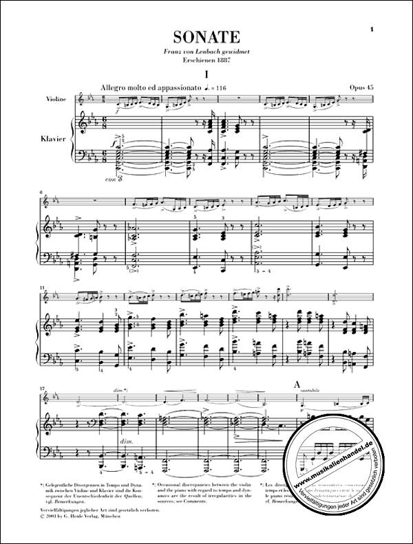 Notenbild für HN 700 - Violinsonate Nr. 3 c-moll op. 45