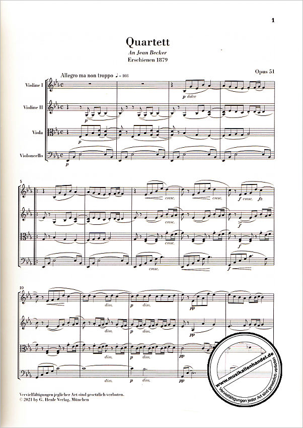 Notenbild für HN 7021 - Quartett 10 Es-Dur op 51