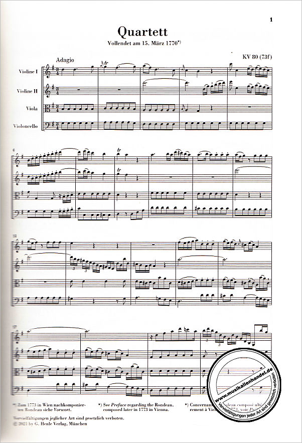 Notenbild für HN 7120 - Streichquartette 1