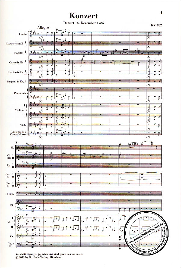 Notenbild für HN 7240 - Konzert 22 Es-Dur KV 482