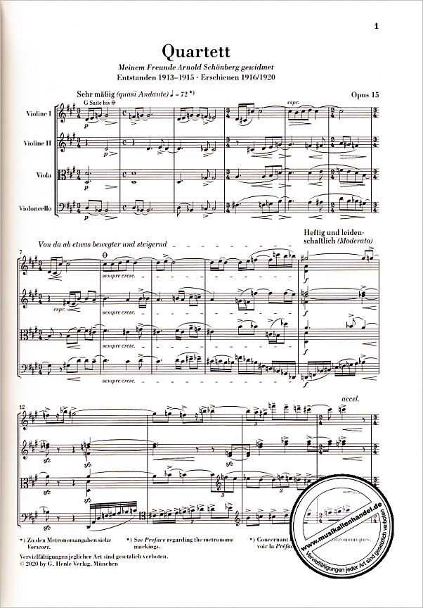 Notenbild für HN 7272 - Quartett 2 op 15