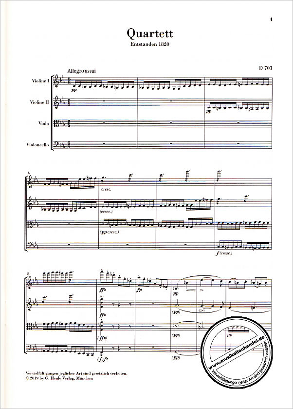 Notenbild für HN 7317 - Quartettsatz c-moll D 703