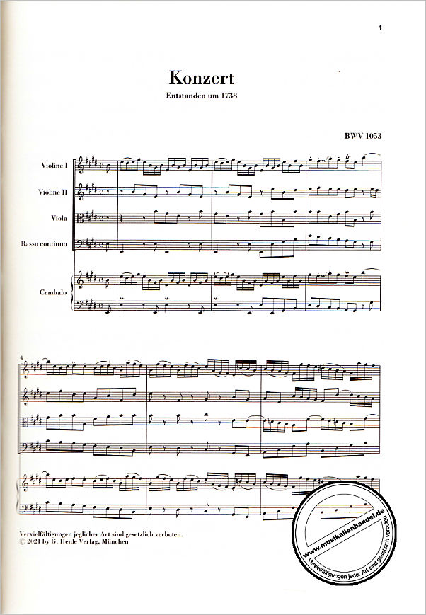 Notenbild für HN 7381 - Konzert 2 E-Dur BWV 1053