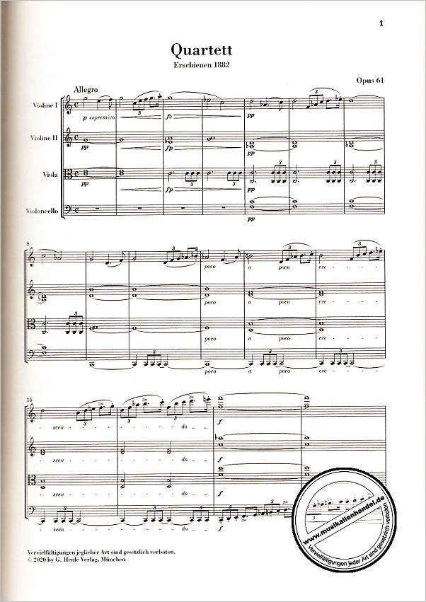Notenbild für HN 7399 - Quartett C-Dur op 61