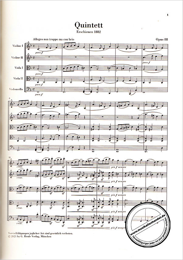Notenbild für HN 7482 - Quintett 1 F-Dur op 88