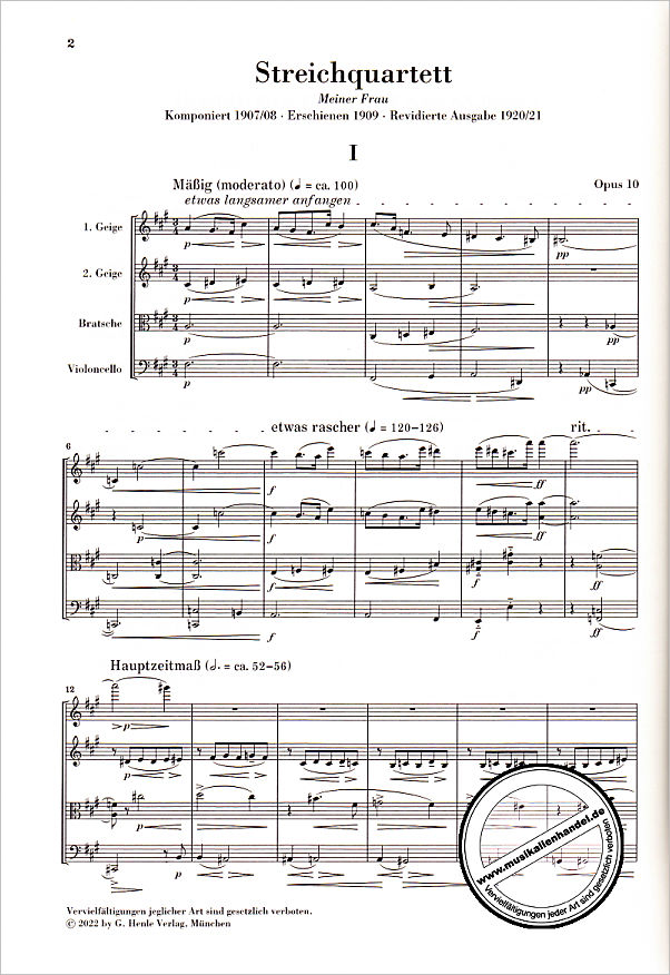 Notenbild für HN 7542 - Quartett 2 op 10