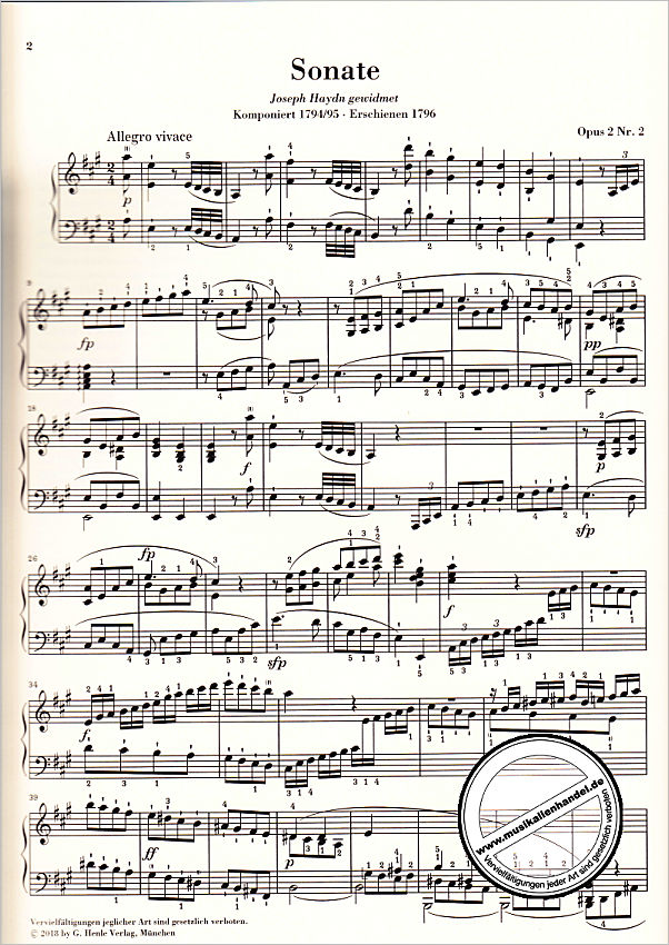 Notenbild für HN 772 - Sonate 2 A-Dur op 2/2
